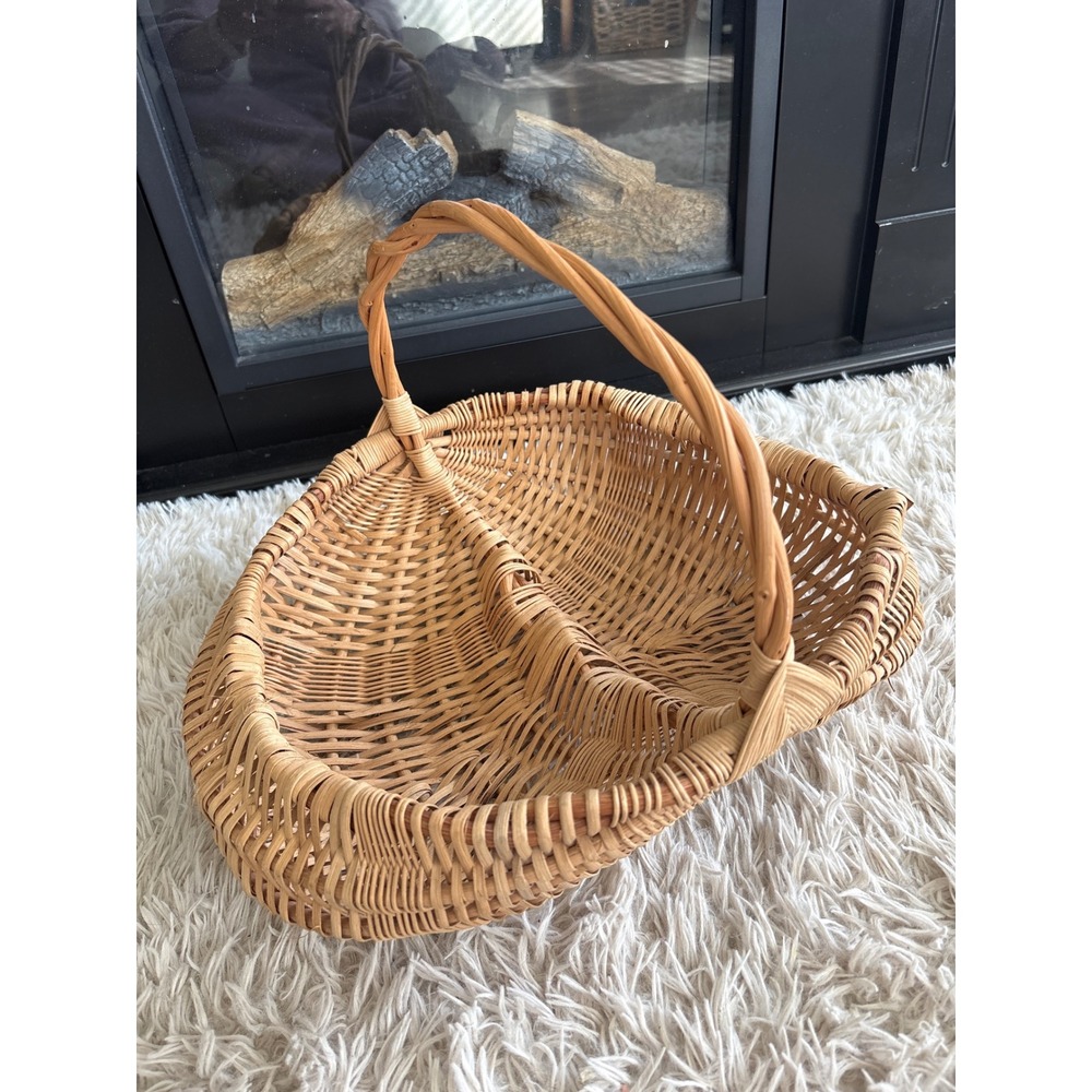 Vintage Wicker Buttocks Basket Large Hand Woven Split Oak Garden Egg Gathering